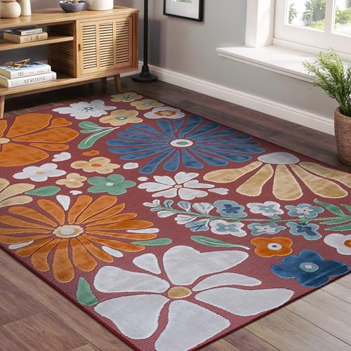 Outdoor Rug 8x10 Modern Floral Tropical Area Rugs for Outdoor and Indoor Patio Easy to Clean Non Shedding Living Room Porch Garden Washable Outside Carpet (80 Sq Ft)