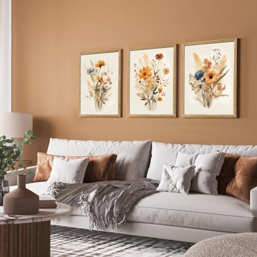 Wood Framed Vintage Orange Wildflower Wall Art Set of 3 (3 Count)