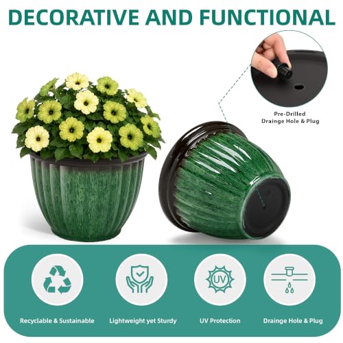Autodaya 15" Large Planters For Outdoor Plants Set Of 2 Plastic Flower Pots (2 Count)