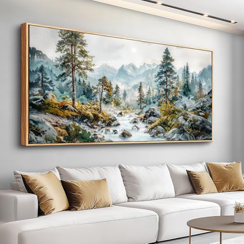 Large Canvas Wall Decor For Bedroom Wall Art For Living Room Office Decor Forest Tree Paintings Rivulet View landscape Wall Pictures Printing Artwork Modern Home Decor Wood Framed 30x60 In