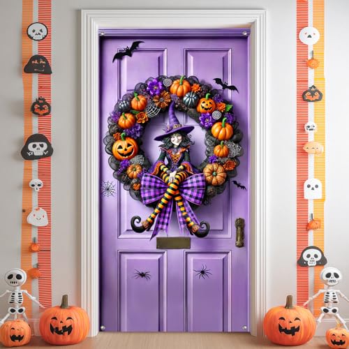 Halloween Door Banner Pumpkin Witch 35x71 Inch Polyester
