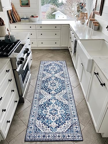 Blue Vintage Floral Medallion Runner Rug