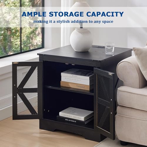 Farmhouse End Table Set with Charging Station