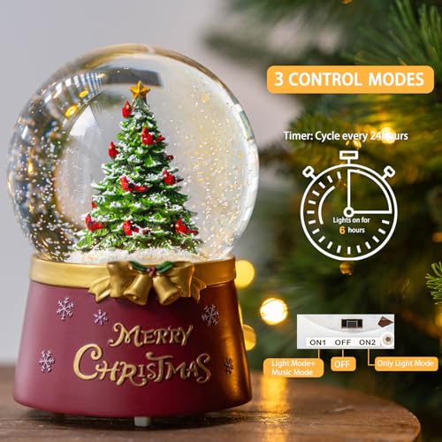 Christmas Snow Globe Lantern Water Glittering Christmas Tree Crown with Music & Timer