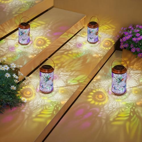 2Pack Solar Lanterns Outdoor Waterproof Hummingbird Garden Gifts for Mom (2 Count)