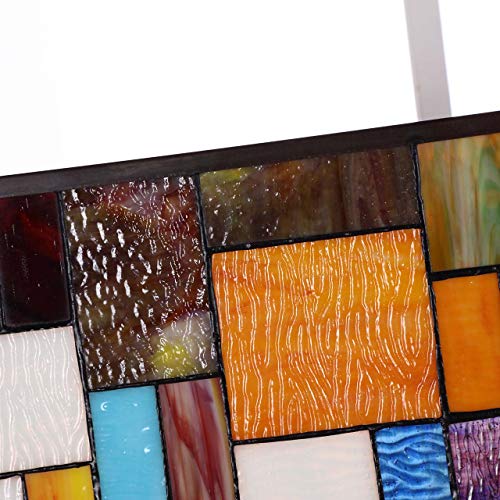 Geometric Color Block Tiffany Style Stained Glass Window Panel with Hanging Chain