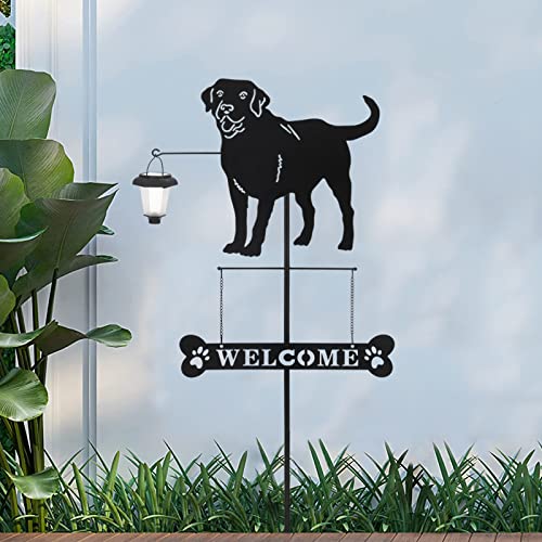 Solar Labrador Dog Breed Silhouette Welcome Sign with a Lantern