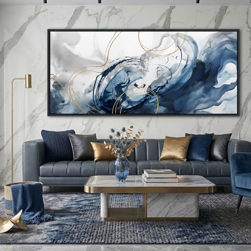 Blue Abstract Wall Art Large Canvas Wall Decor Modern Home Decor Office Wall Decor Home Decorations for Living Room Navy Blue Minimalist Bedroom Artwork 40×87IN