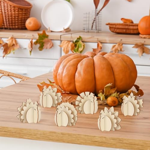 DIY 3D Turkey Thanksgiving Wood Crafts to Paint (24 Count)