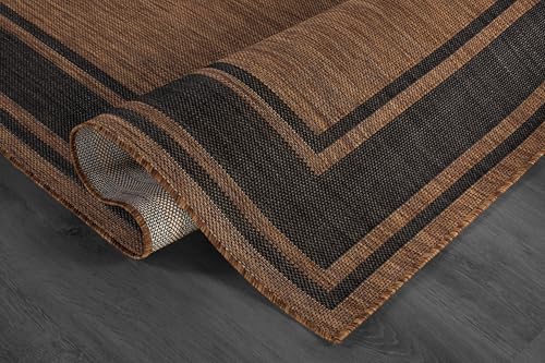 Outdoor Rug 5x7 Modern Bordered Area Rugs for Indoor and Outdoor Patio Deck Porch Garden Waterproof Weather Sun Resistant Washable Outside Carpet (35 Sq Ft)