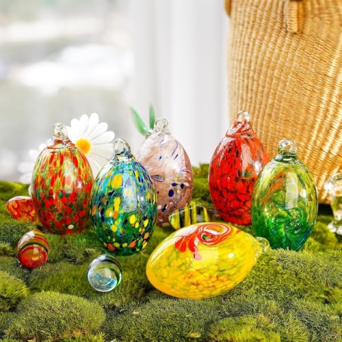 6PCS Blown Glass Egg Ball Ornaments Hanging Crystal Eggs Decorative Gifts (6 Count)