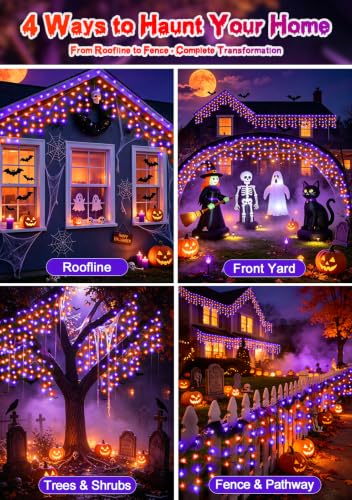 49FT 480LED Orange Purple Halloween Lights Outdoor 8 Modes Plug