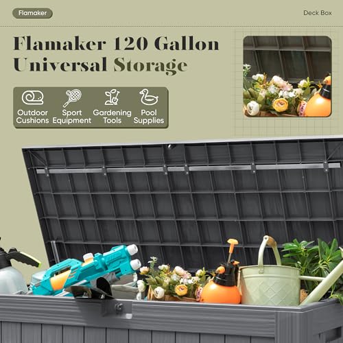Resin Deck Box 120 Gallon Waterproof Large Outdoor Storage Box