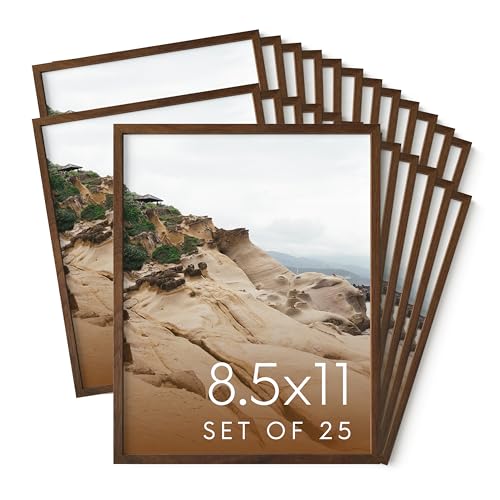 8.5x11 Walnut Oak Wood Picture Frames Set of 25