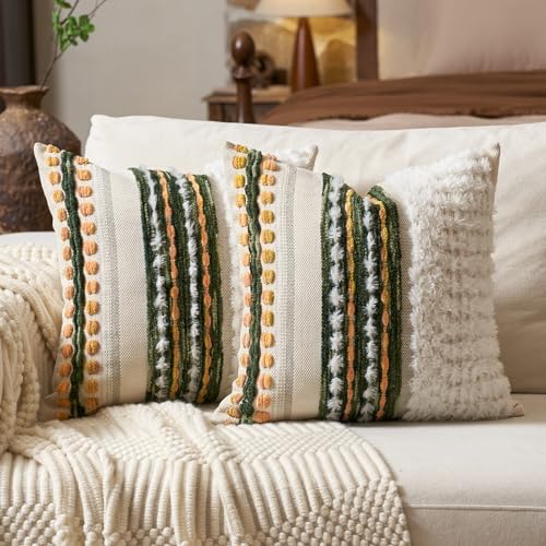 Boho Chenille Tufted Throw Pillow Covers 18x18 Inch Set of 2 (2 Count)