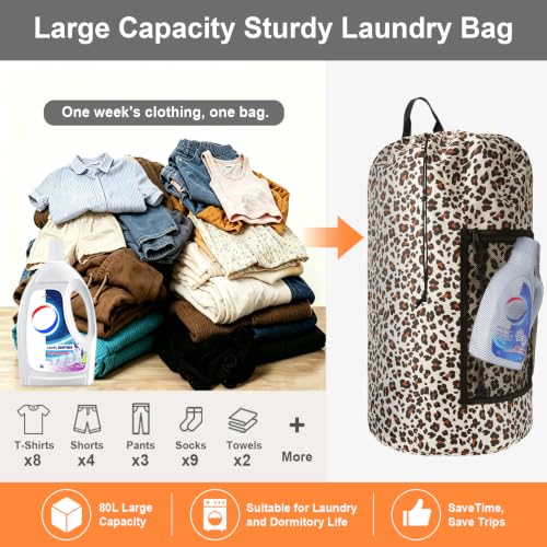 Laundry Bag Backpack Durable Laundry Bag with Shoulder Straps and Mesh Pockets Portable Laundry Hamper Dirty Clothes Bag for College