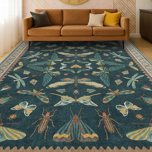 Insect Blue Green Living Room Rug 5x8 (40 Sq Ft)
