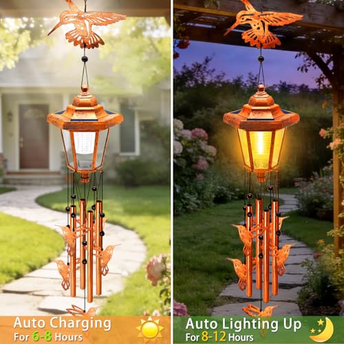 Hummingbird Solar Wind Chimes for Outside (2 Count)