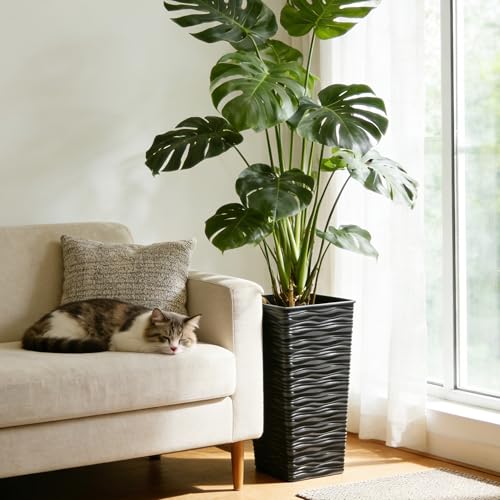 2 Pack 22" Tall Plastic Square Tapered Planter with Inside Pots for Indoor or Outdoor Use (2 Count)