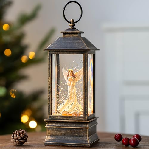 10'' Musical Snow Globe Lantern Lighted Angel with Dove Water Lantern Swirling Glittering Home Decoration and Gift