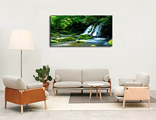 Waterfall Canvas Wall Art Living Room Decoration Large Nature Picture Artwork Modern Landscape Painting Green Forest Prints for Kitchen Office Wall Decor Home Decorations 29" x 58"