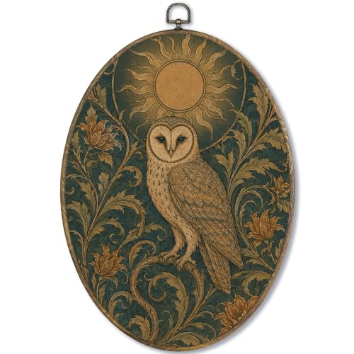Vintage Art Nouveau Owl Bird Floral Oval Wall Art Decor 9x12