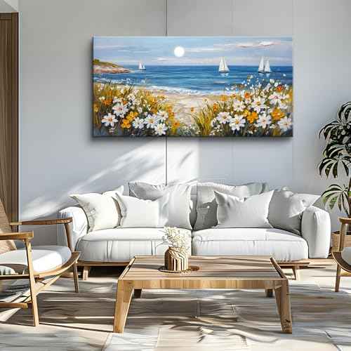 Wall Art For Dining Room Kitchen Blue Ocean Beach Art Pictures Living Room Decor Vintage Landscape Painting Modern Canvas Print Suitable For Bedroom Office Farmhouse Wall Decor 24x48 In