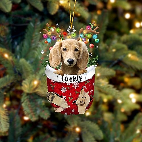 Cream LNG Haired Dachshund Dog Christmas Ornament