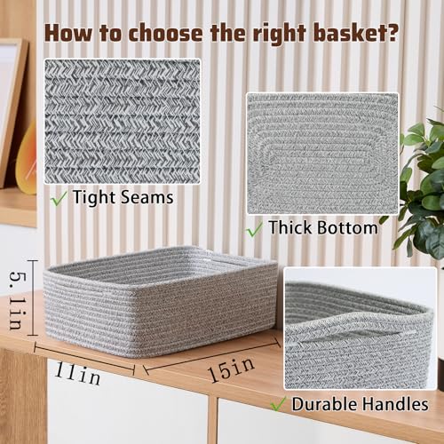 Large Shallow Organizing Baskets 15x11x5.1 Inches (2 Count)