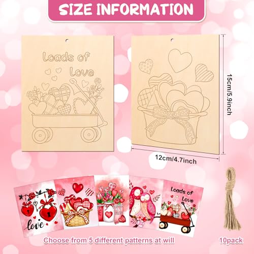 10 Pieces Large Valentines Day Unfinished Wood Crafts to Paint for Adults