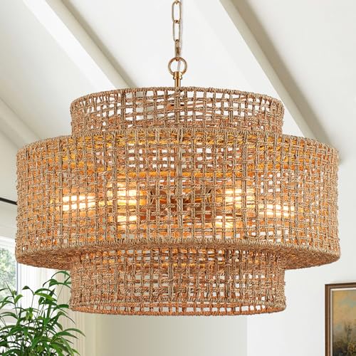 23.8" Gold Rattan Chandelier