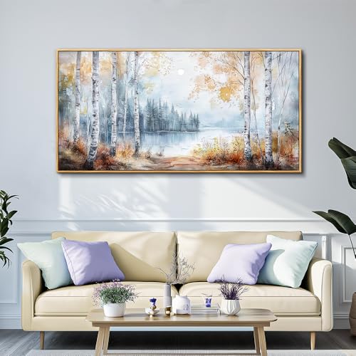 Canvas Wall Art For Living Room Wall Decoration For Bedroom Office Decoration Trees Forest Landscape Painting Lake view Mural Modern Aesthetic Room Home Decor Artwork Wood Framed 20x40 In