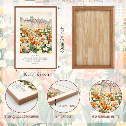 KAlRNE Christian Floral Framed Canvas Bible Verse Wall Art Set (3 Count)