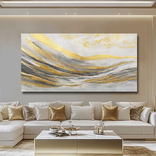 White Line Wall Paintings Modern Wall Art Gold Foil Photo Prints 29"x58" Large Dining Room Wall Decor Posters for Bedroom