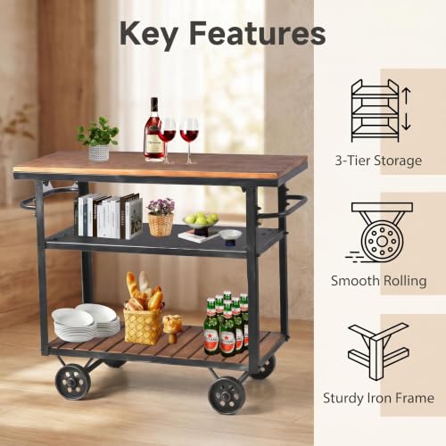 Industrial 3 Tier Rolling Utility Storage Cart Wine Beverage