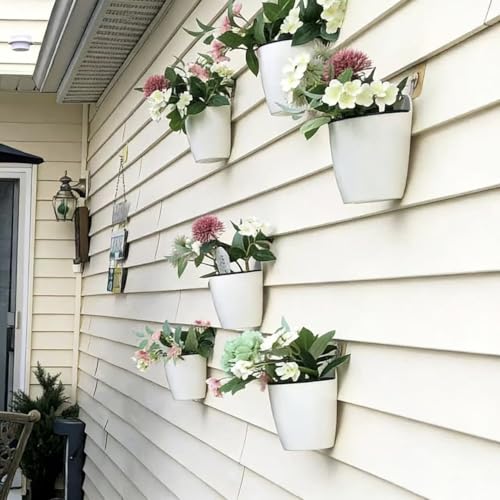 6 Pack White Hanging Planter Pots Self Watering Vertical Garden Wall Mount Window Hang Round Plastic Container Indoor Outdoor for Plants Flowers Succulent Kitchen Living Herbs Holder Decor (6 Count)