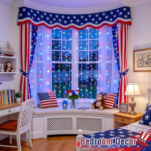 300LED Red White & Blue Curtain Lights for 4th of July (9.8 Foot)