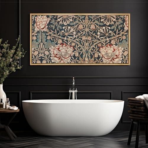 Extra Large Framed Canvas Print Wall Art Botanical Elegance Victorian Style Floral Antique Retro Fine Art Illustrations Decorative Colorful for Bedroom