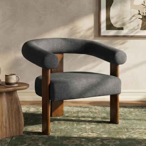 Barrel Accent Chairs Set of 2 with Armrests and Walnut Wood Legs (2 Count)