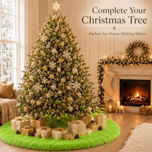 24 Inch Faux Fur Christmas Tree Skirt Green Plush Skirt for Merry Christmas Party Christmas Tree Decoration