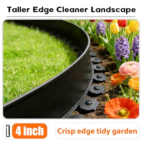 4 inch Tall Landscape Edging Kit 100FT Garden Edging with Spikes for Lawn Edging and Flower Beds (100 feet, 100 stakes)