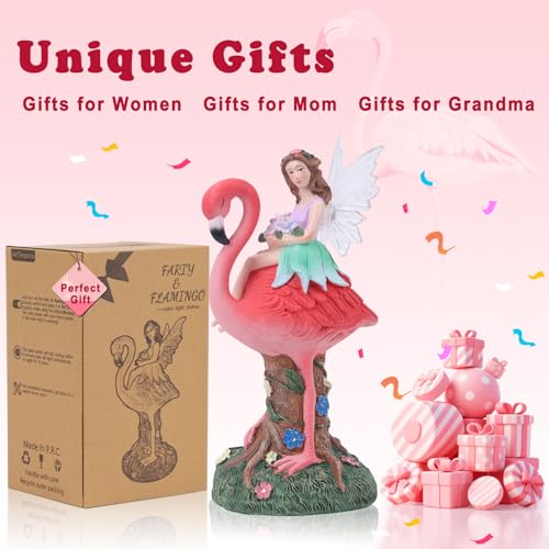 Solar Fairy & Flamingo Garden Decor Statue