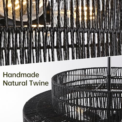 17.7" Black Rattan Chandelier for Dining Room