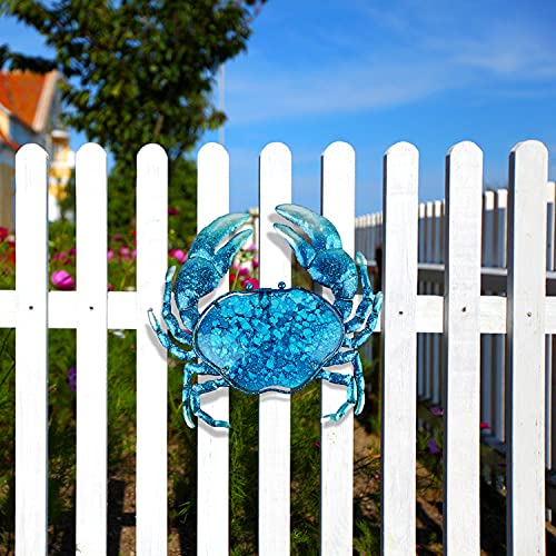 Crab Wall Decor Outdoor Metal Bathroom Hanging Art Glass Blue Ocean Theme Decorations for Home