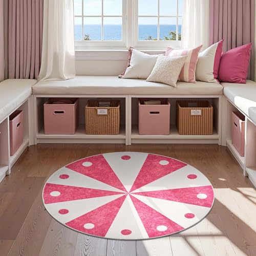 5ft Round Rug Washable Cute Playroom Cheerful Circle Rug Hot Pink (19.63 Sq Ft)