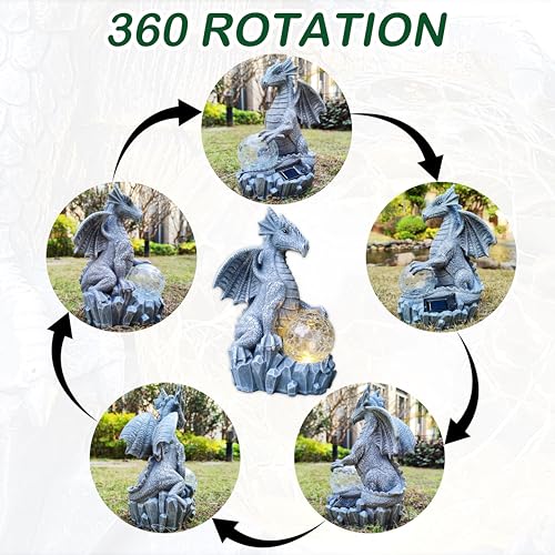 Dragon Solar Garden Statues Outdoor Decoration with Magic Orb