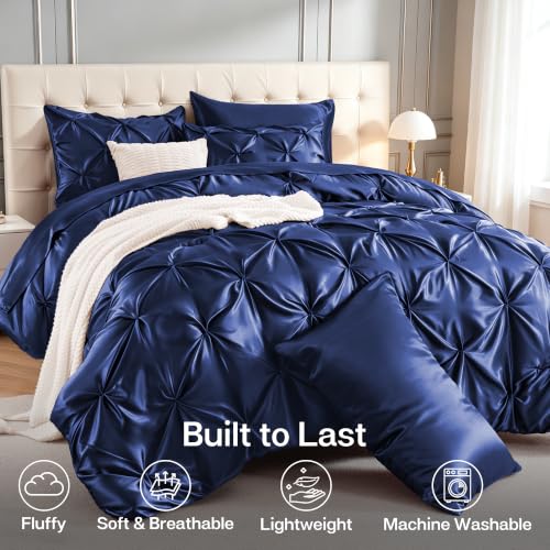 Satin King Size Comforter Set Navy Blue