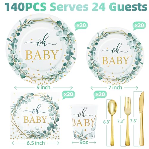 140PCS Sage Green Baby Shower Decorations for Boy