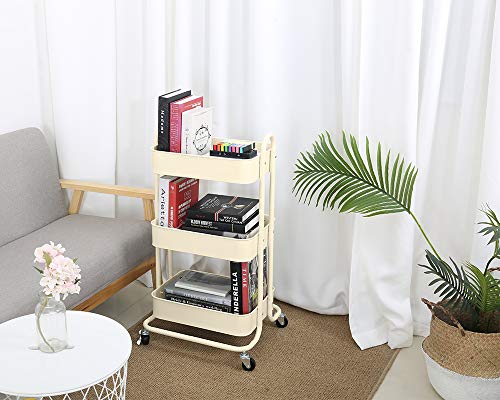 3 Tier Metal Mesh Utility Rolling Cart Storage Organization Cart with Wheels (3 Count)