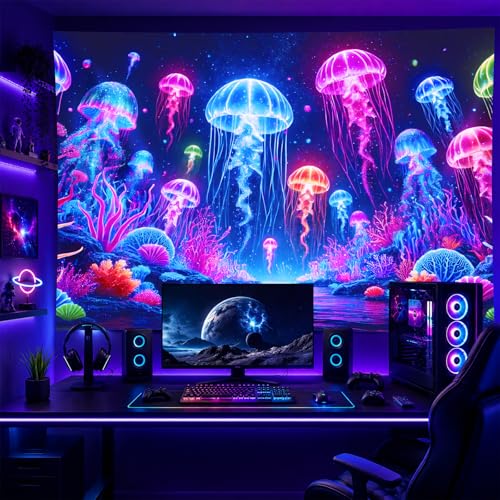Blacklight Jellyfish Tapestry 59 X 78 Inch UV Reactive